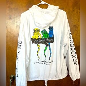 90s Baja Mexico Cotton White Zip Up Jacket Hoodie No Bad Days Los Algodones XL